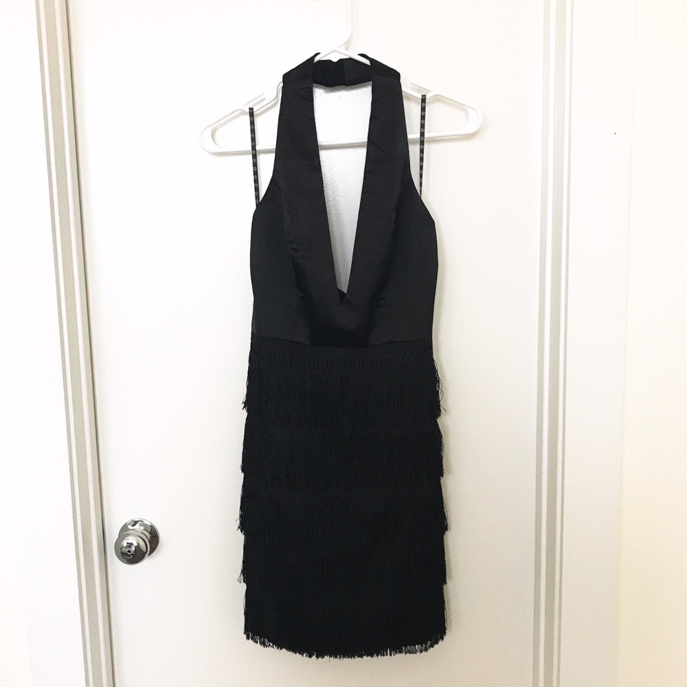 Missguided - Silky Black Tassel Bodycon Dress