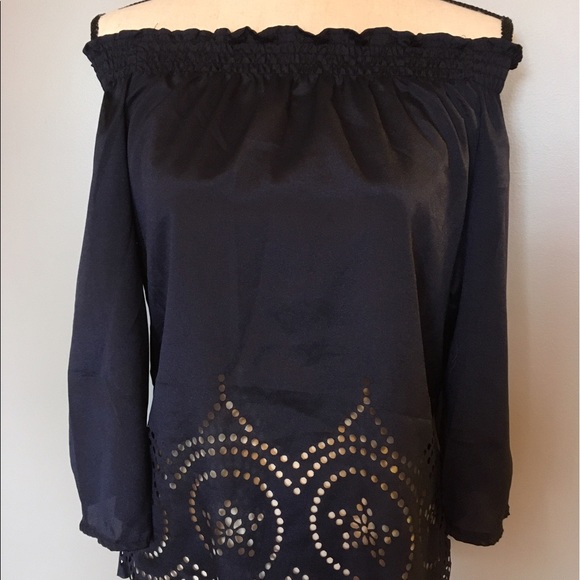 1 left! Navy Off Shoulder Top - Picture 2 of 3