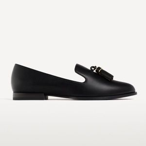 Zara flat shoes with tassel black size 9 EUR 40
