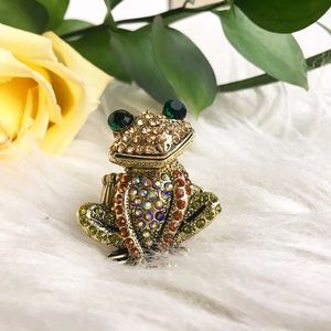 Frog rhinestone statement ring adjustable