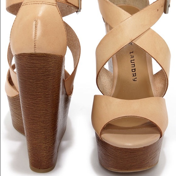 Nude Leather Platform Wedge Sandals - Picture 4 of 8