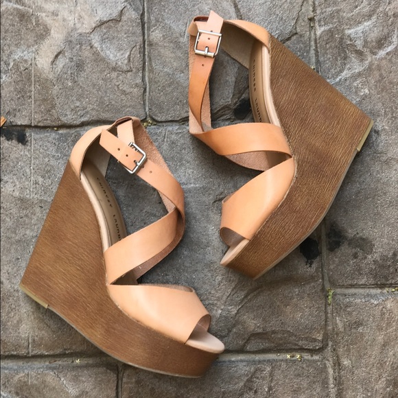 Nude Leather Platform Wedge Sandals - Picture 7 of 8