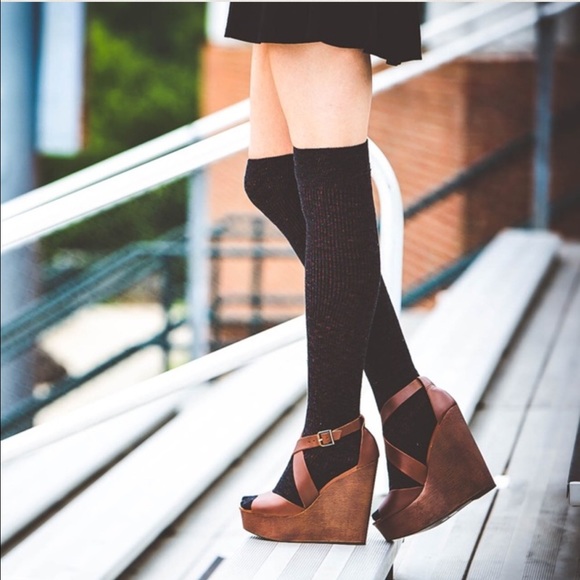 Nude Leather Platform Wedge Sandals - Picture 8 of 8