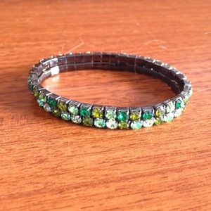 Green rhinestone stretchy bracelets (set of 2)