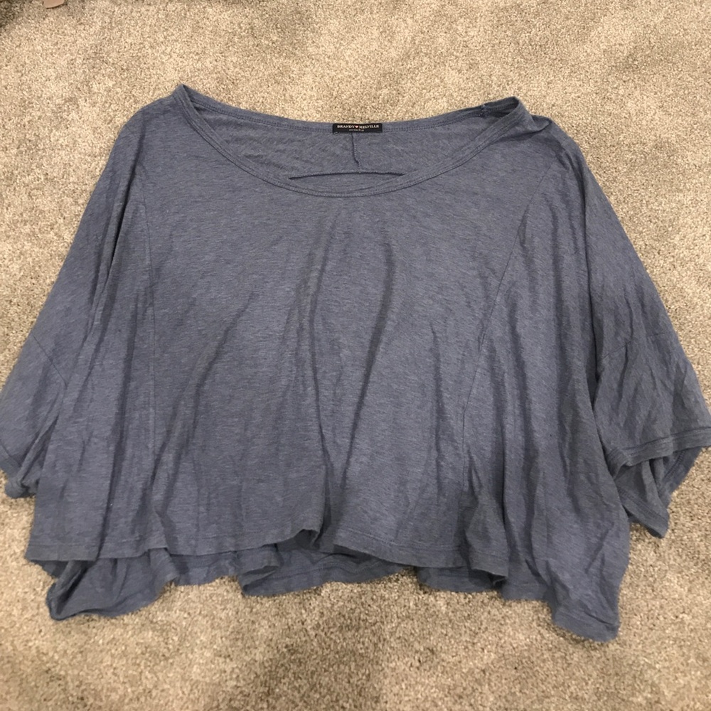 BRANDY MELVILLE BLUE DISTRESSED FLOWY TSHIRT