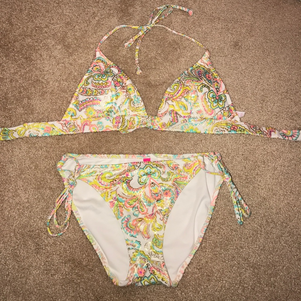 Gold floral bathing suit set