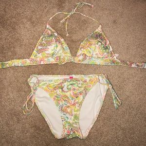 Gold floral bathing suit set