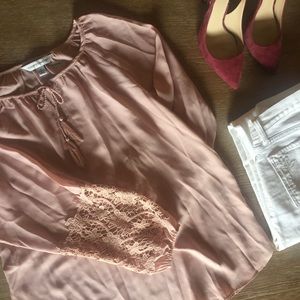 Lace-detail Blush Peasant Top