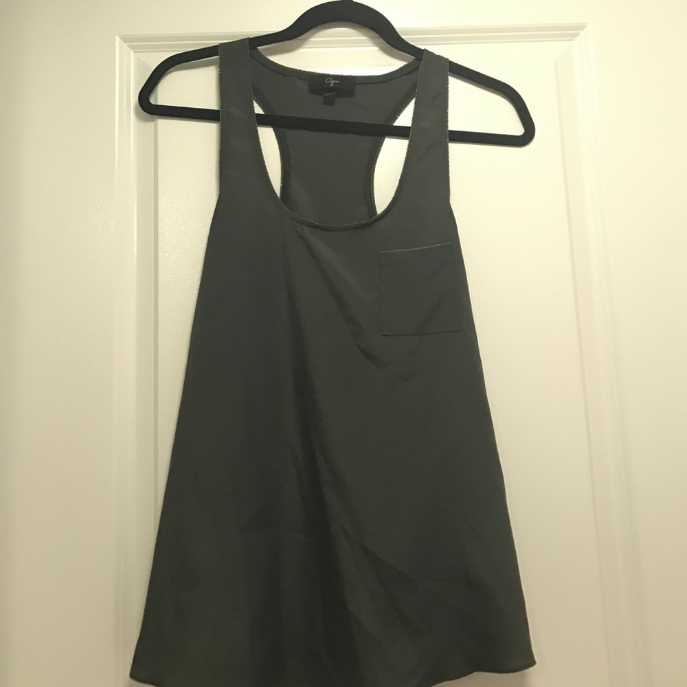 AQUA Olive flowy tank with gold detail