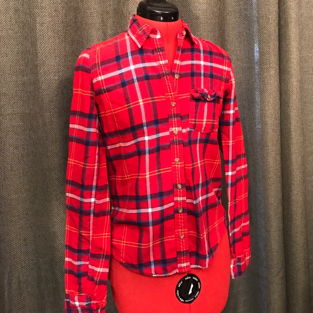 Abercrombie & Fitch Red Blue Button Up Flannel Top