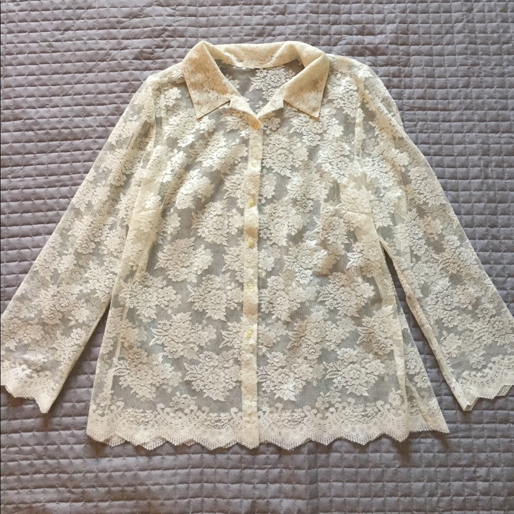 Sheer Lace Button Up