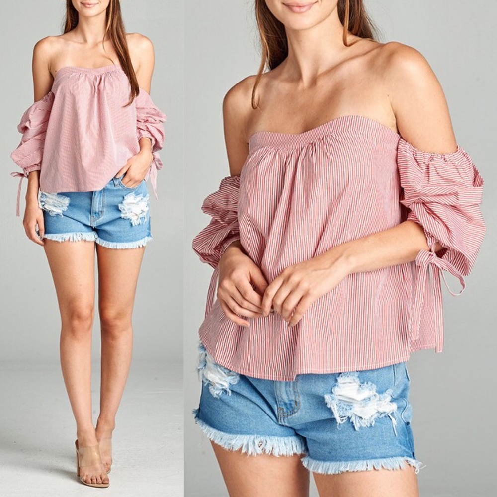 SANDY Off Shoulder Striped Top - RED