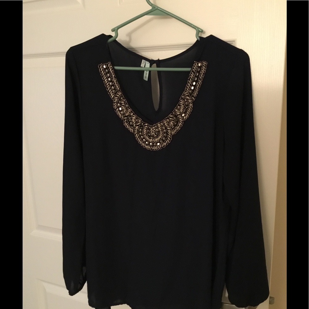 Navy blue sheer long sleeve