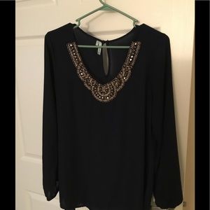 Navy blue sheer long sleeve