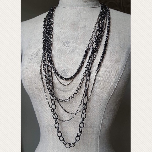 Multi Layer Long Chain Necklace - Picture 1 of 5