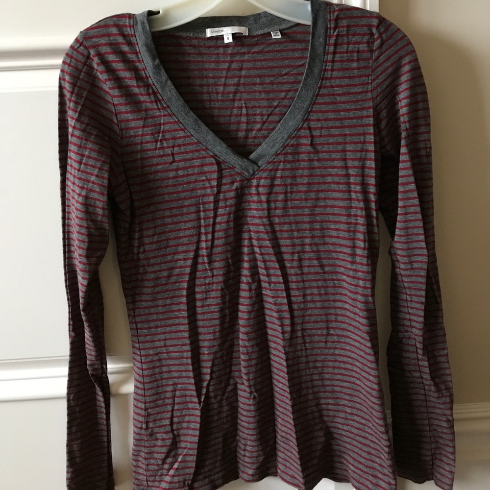 Vince Striped V-neck Long Sleeve Shirt