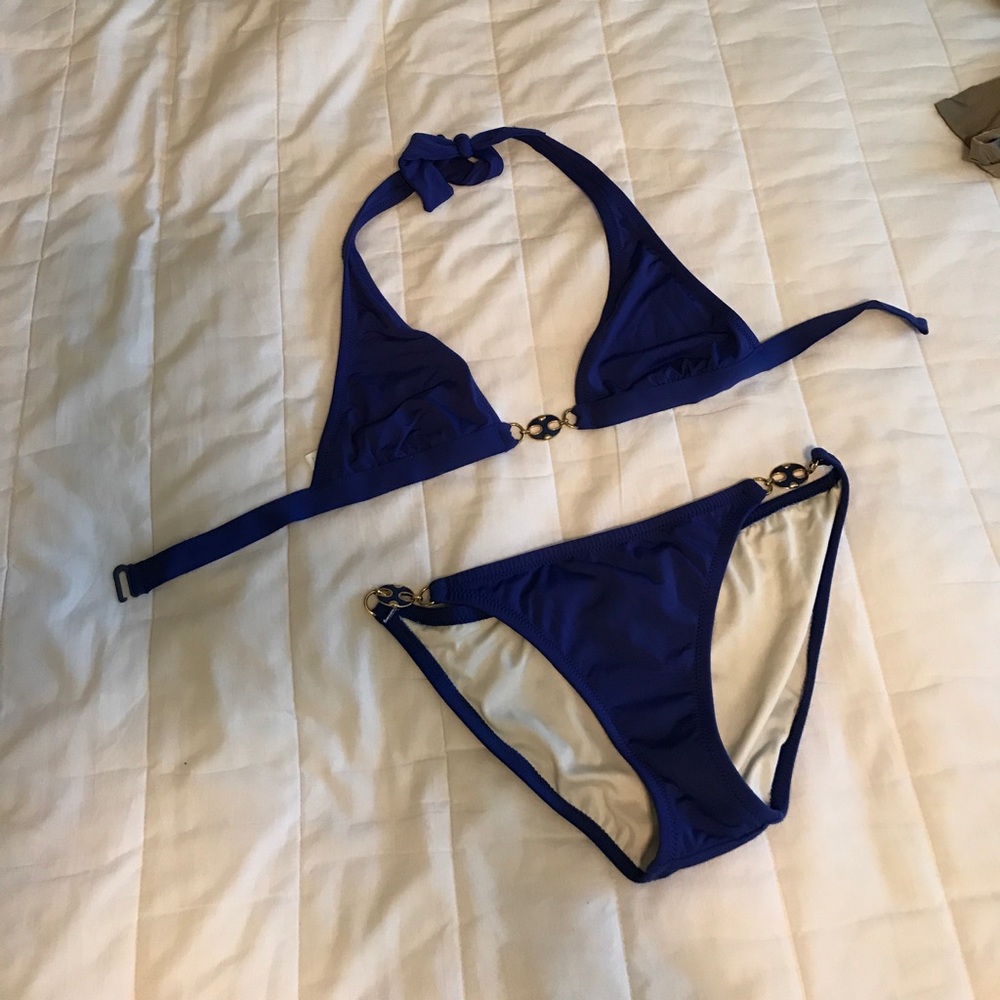Electric blue bikini with enamel clasps