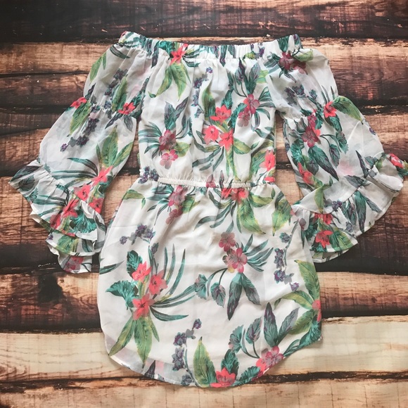 Last one! Off Shoulder Bell Sleeve Tropical  Dress - Picture 5 of 5
