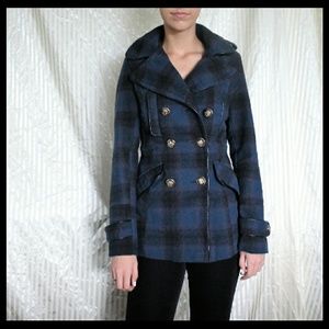 New Blue&Gold Textured Peacoat