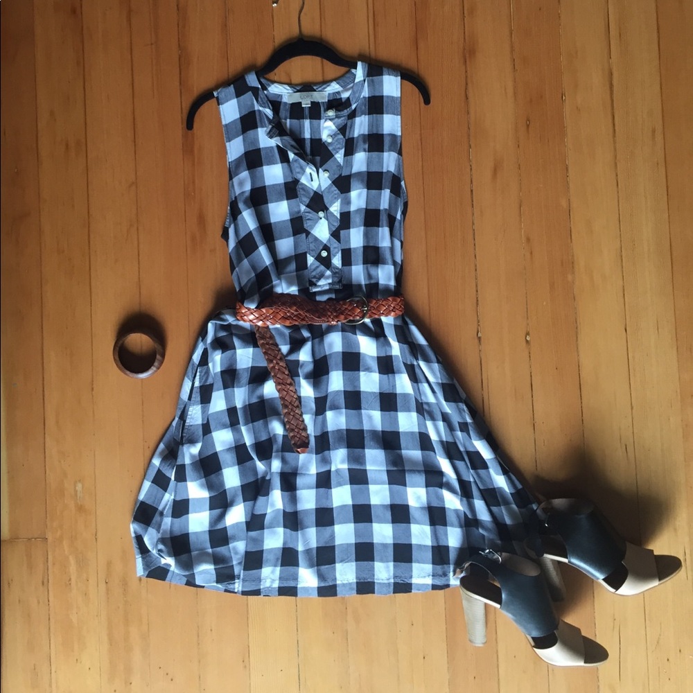 Gingham Print Dress w/pockets | LOFT | A line cut