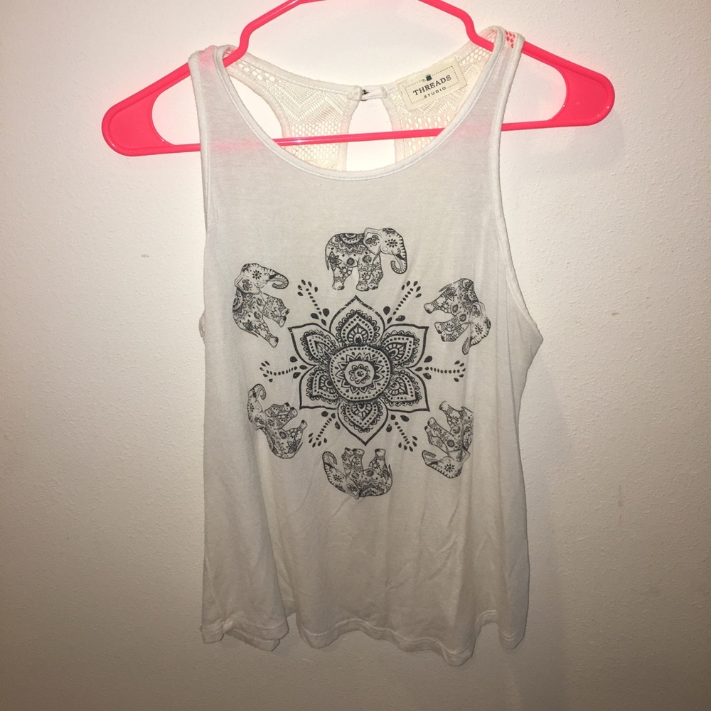 white tank top with elephant designs