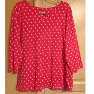 Denim & Co pink and white polka dot top