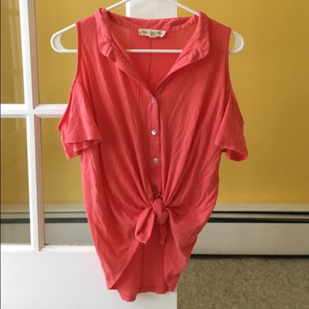 Urban Outfitters cold shoulder top in coral