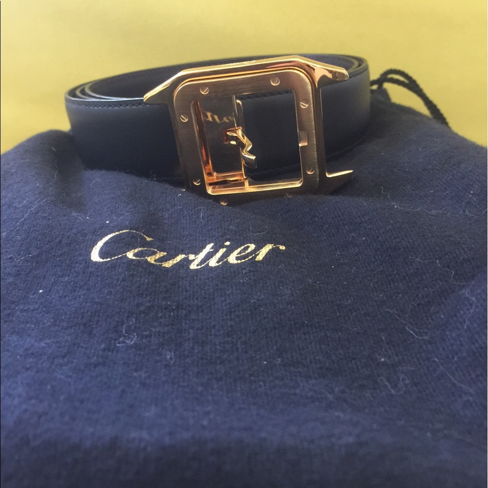 New Authentic Cartier black/gold leather belt