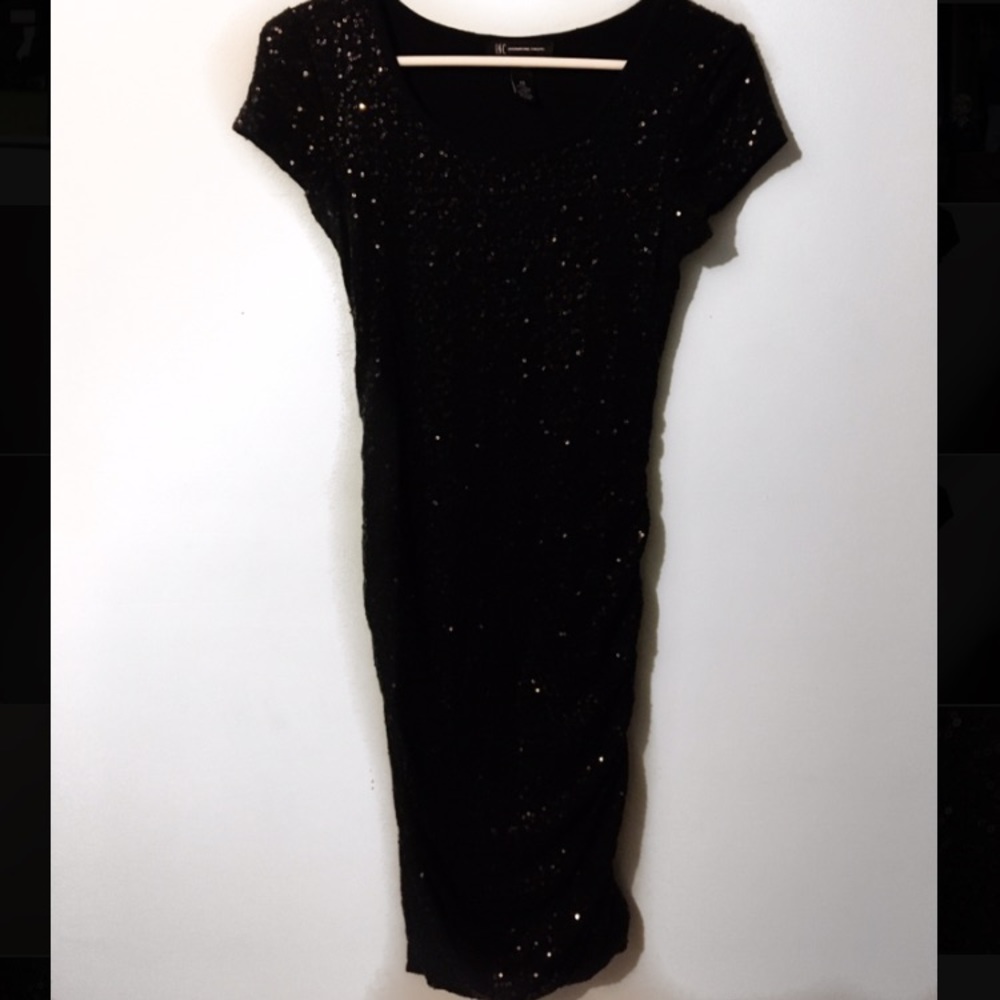 Slinky Black Sequin Midi Dress