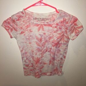 cropped, pink floral tee shirt