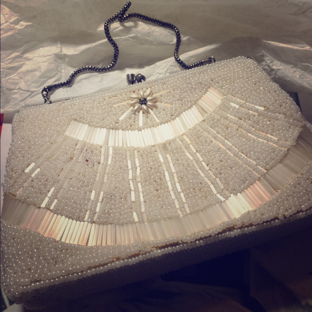 Vintage 1950s Hand Beaded Opera Clutch Purse