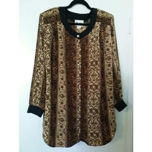 Maggie Sweet Button Blouse Jacquard and Animal 1X