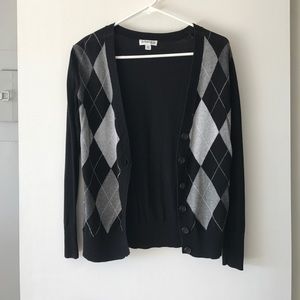 Black and grey argyle cardigan