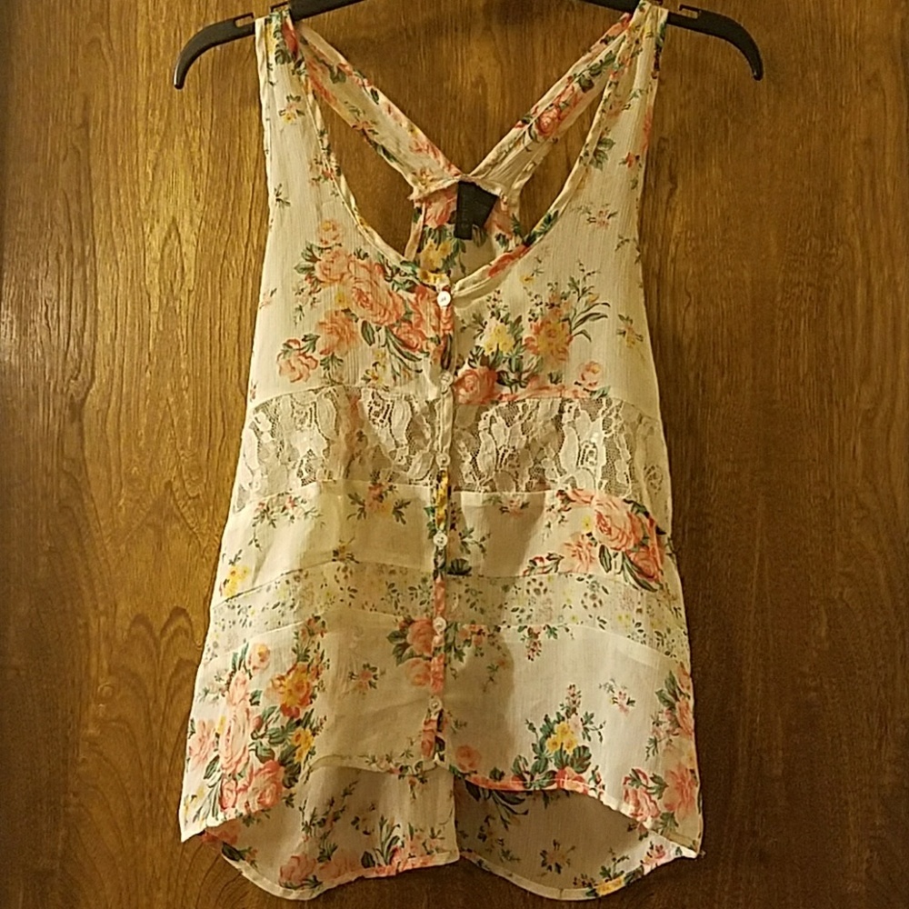 Full Tilt sheer floral tank top