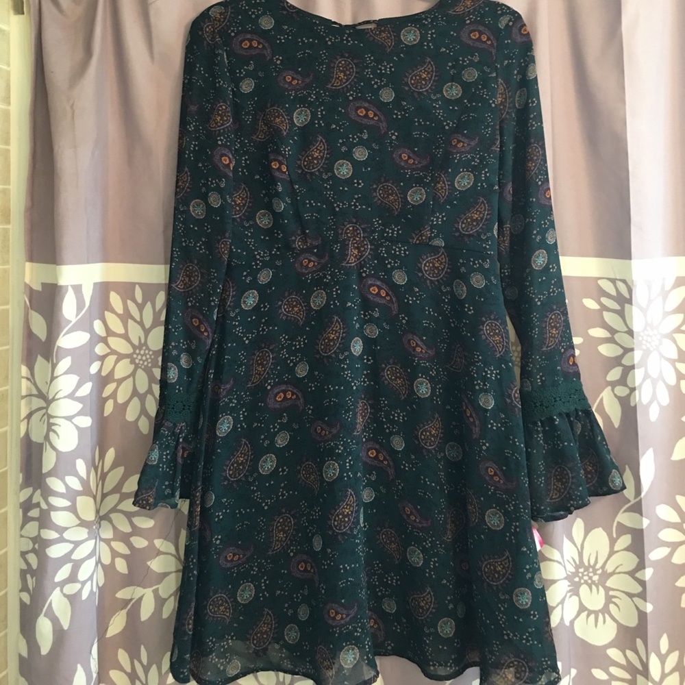 Paisley print emerald green dress