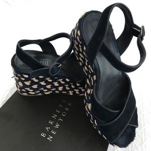 Navy Suede Platform Barneys Espadrilles