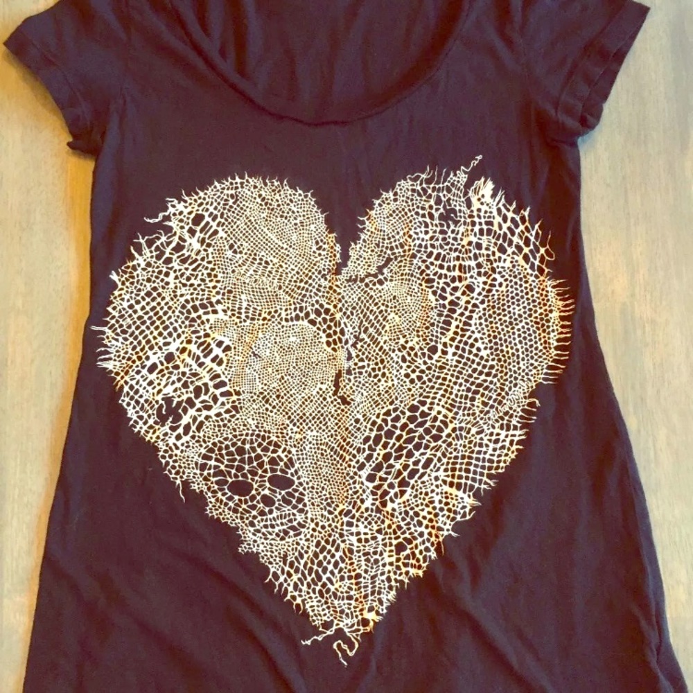 Lauren Moshi Black White Skull Heart T-Shirt Sz S