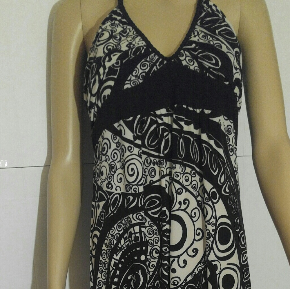 Bisou Bisou Womens Halter Dress Black White Size M