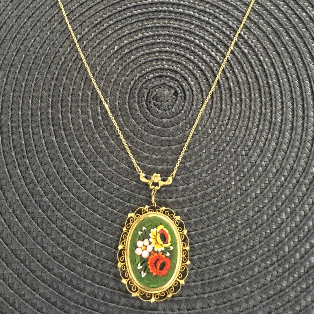 Antique Italian pendant w/14K gold necklace.