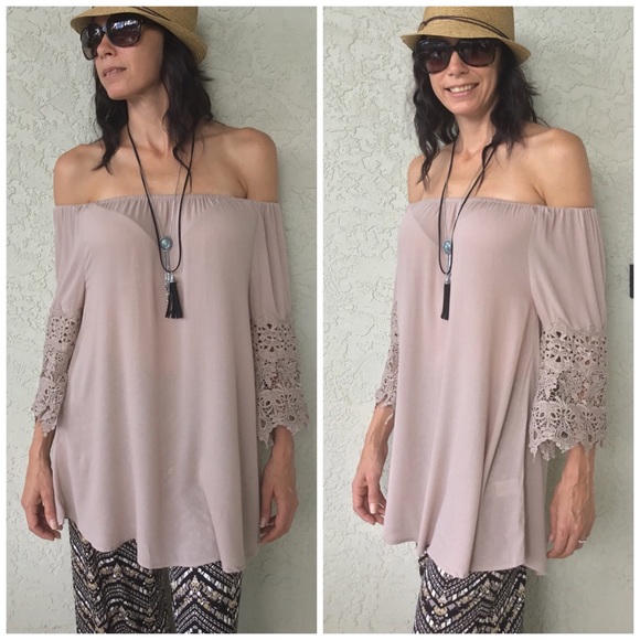 Latte Off the Shoulder Tunic - Picture 2 of 3