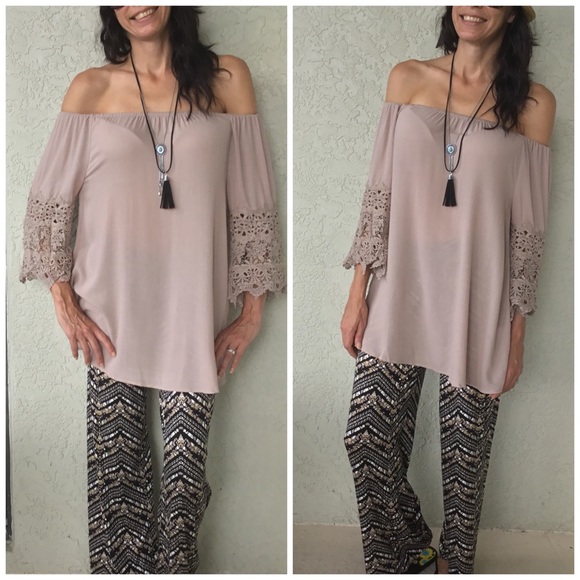 Latte Off the Shoulder Tunic - Picture 3 of 3