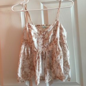 White & tan floral cropped tank top