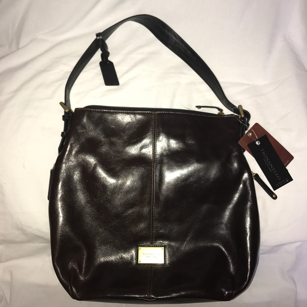 Leather brown hobo bag with black leather accents