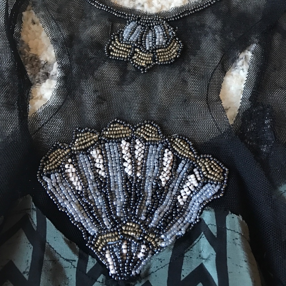 Beaded chevron top with mesh straps