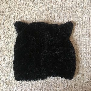 Fuzzy black cat ears beanie