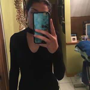 Long-sleeved A-line blouse with chocker collar