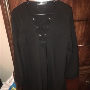 Scallop Front Lace Up Shift Dress Black