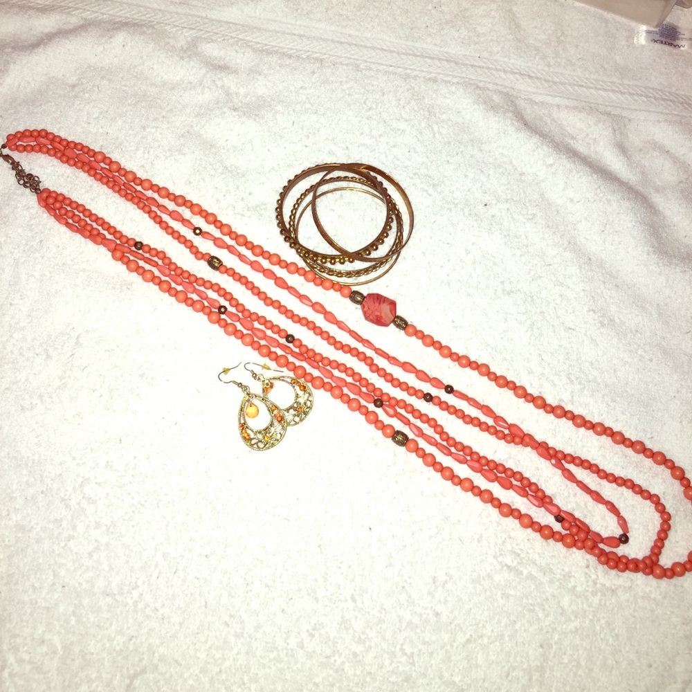 orange and antique gold jewelry set