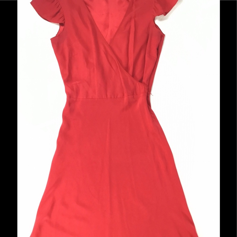 Red Silk Faux Wrap Dress