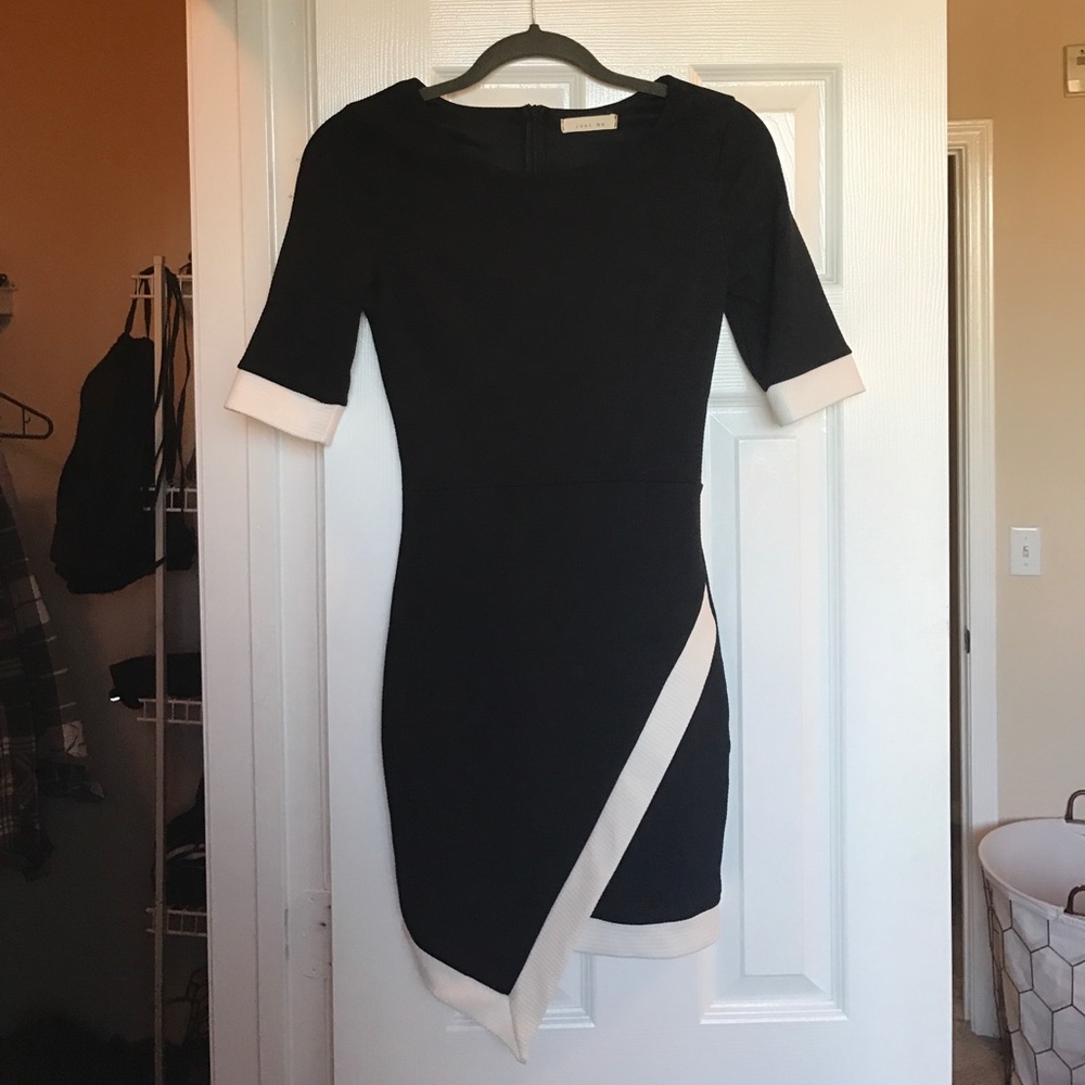 Black & White Trim Asymmetrical Mini Bodycon Dress